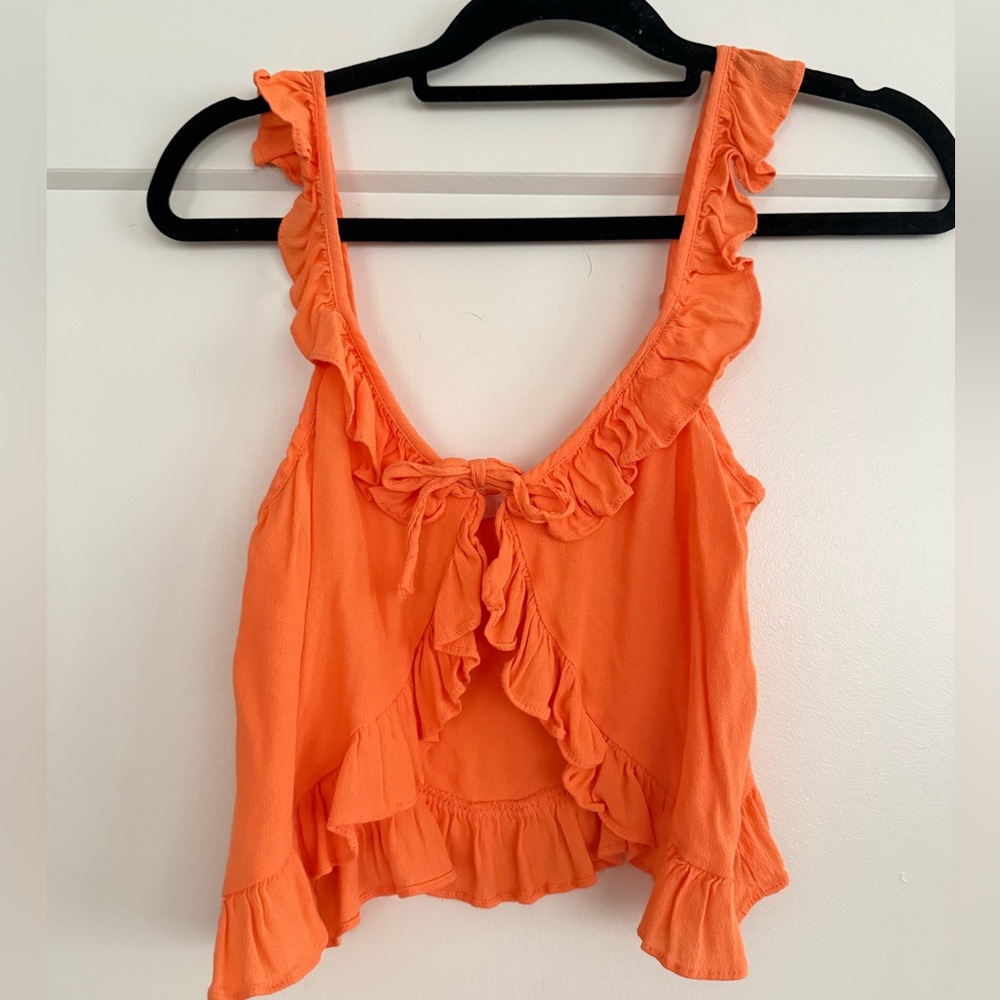 Olivaceous Vibrant Orange Ruffled Crop Top